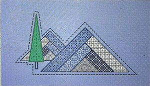 Quilters Guild Logo in blue with green tree
